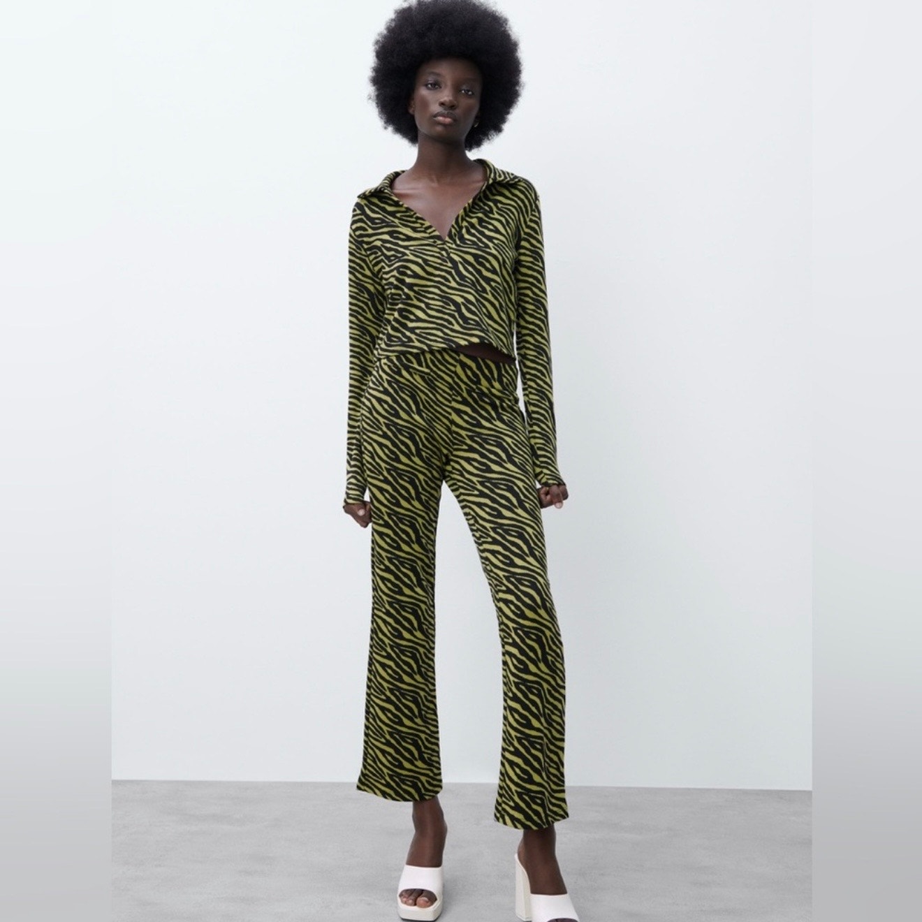 Zara Zebra Print Two Piece Set Crop Top + Flare Pants Nwt Women S Y2k Streetwear